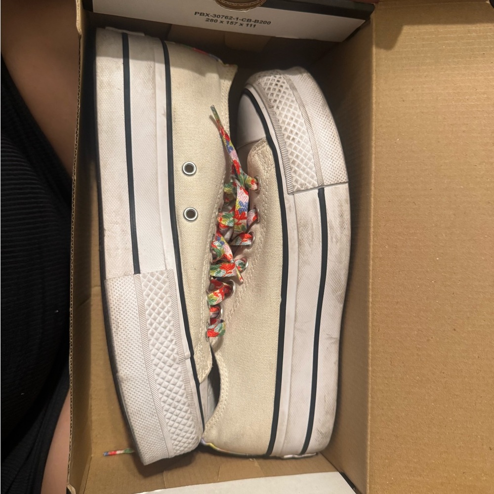 White Platform Sneakers with Colorful Laces